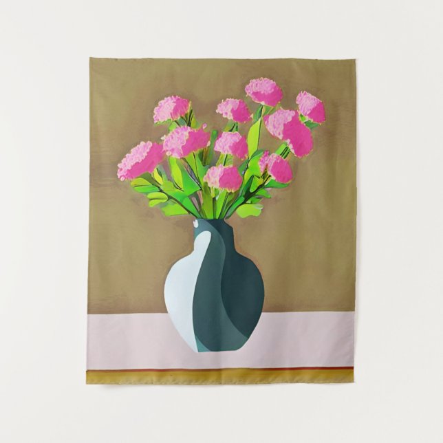 Pink Carnations in a Vase Modern Art Tapestry (Front)