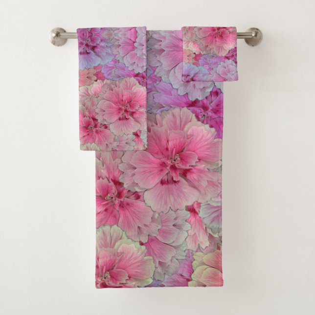 Pink Carnations in vintage style Bath Towel Set (Insitu)