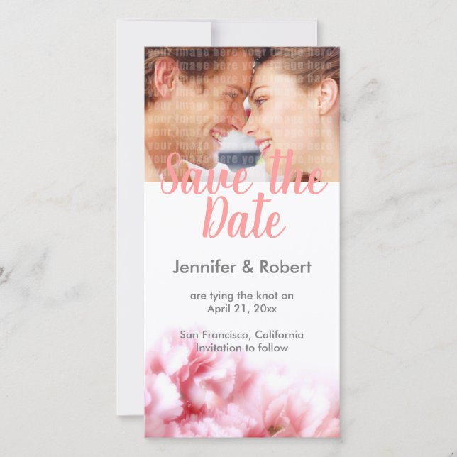 Pink Carnations Save the Date Photo Card (Front)