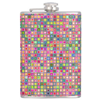 Pink 'Carnations' Textured Mosaic Tiles Pattern Hip Flask