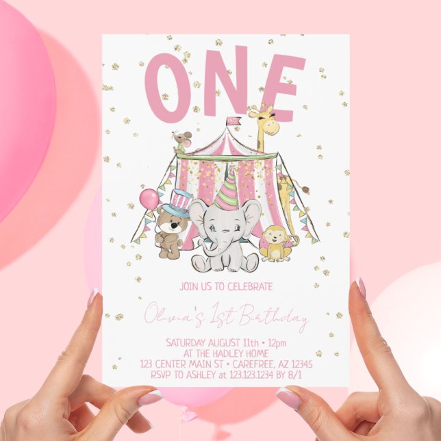 Pink Carnival Circus Kid's 1st Birthday Invitation (Creator Uploaded)