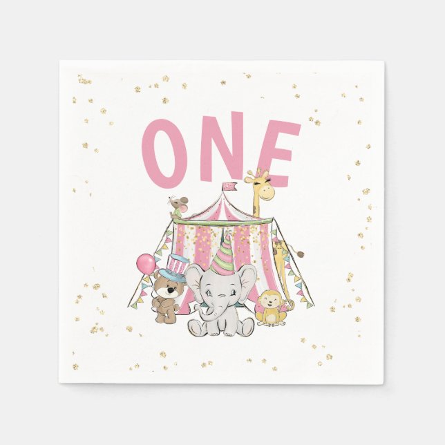 Pink Carnival Circus Kid's 1st Birthday Napkin (Front)
