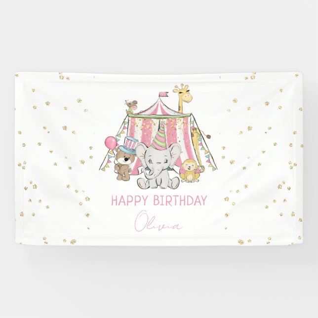 Pink Carnival Circus Kid's Birthday Party Banner (Horizontal)