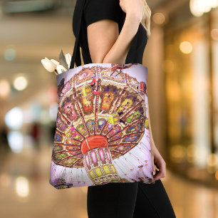 Pink carnival swing ride photo bold vintage retro  tote bag