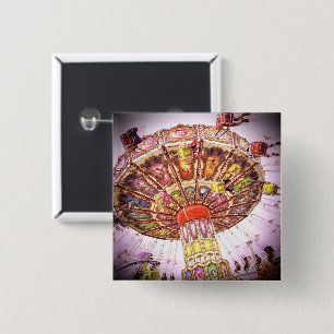 Pink carnival swing ride vintage photo stylish 2 inch square button