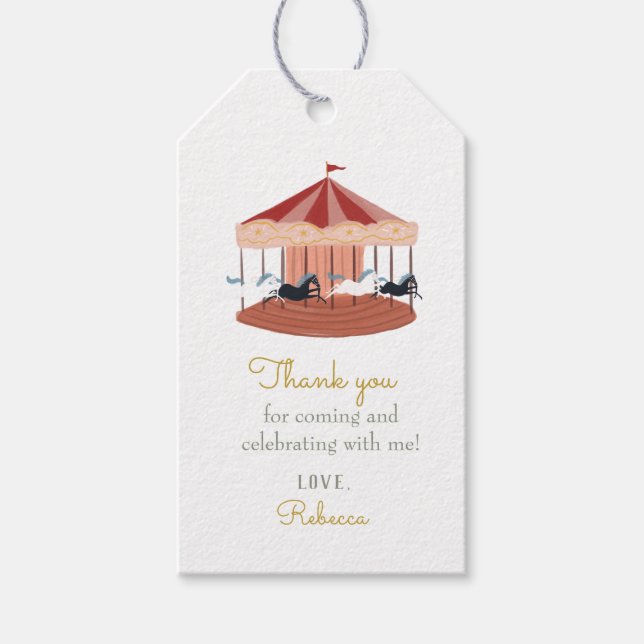 Pink Carousel Birthday Favour Gift Tags (Front)