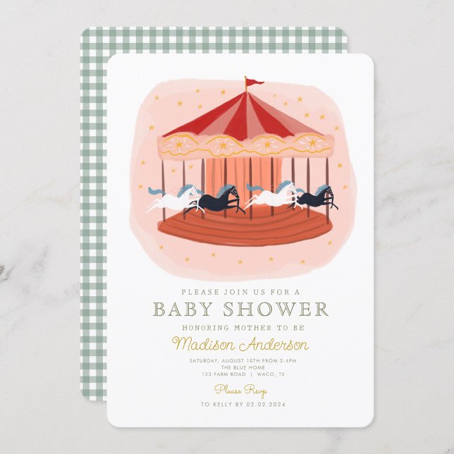 Pink Carousel Carnival Circus Baby Shower  Invitation (Creator Uploaded)