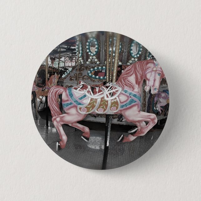 Pink carousel horse 2 inch round button (Front)