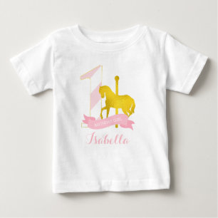 Pink Carousel Horse Birthday Girl Baby T-Shirt