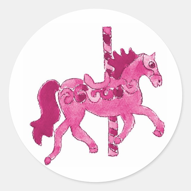 Pink Carousel Horse Classic Round Sticker (Front)
