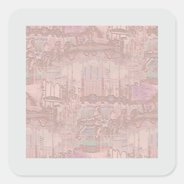 Pink Carousel Horses Square Sticker (Front)