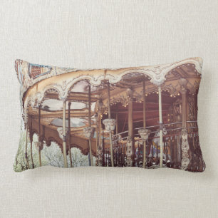 Pink Carousel In Paris, France, Trocadero Lumbar Pillow