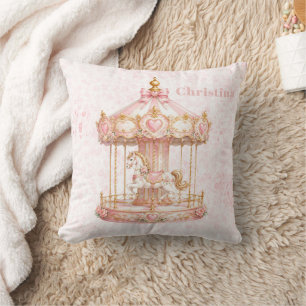 Pink Carousel Princess Birthday Party Throw Pillow