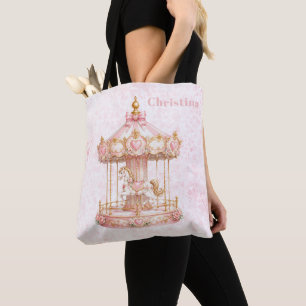 Pink Carousel Princess Birthday Party Tote Bag