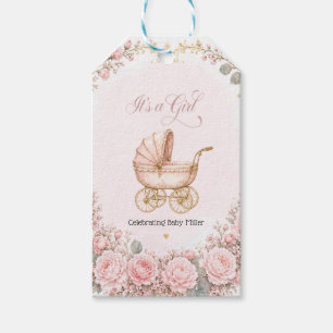 Pink Carriage It's a Girl Baby Shower Personalized Gift Tags