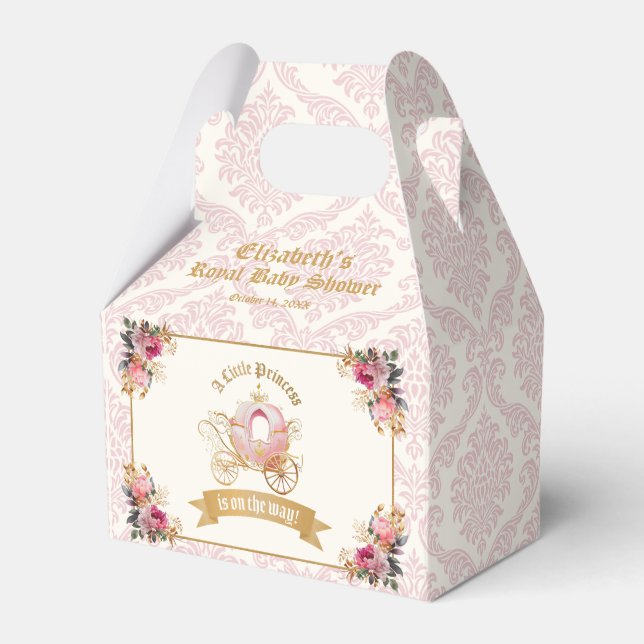 Pink Carriage Princess Fairytale Baby Shower  Favor Box (Front Side)