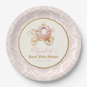 Pink Carriage Princess Fairytale Baby Shower  Paper Plate