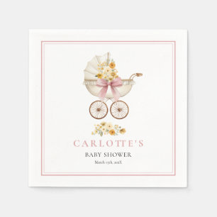 Pink Carriage Welcome Baby Shower Napkin