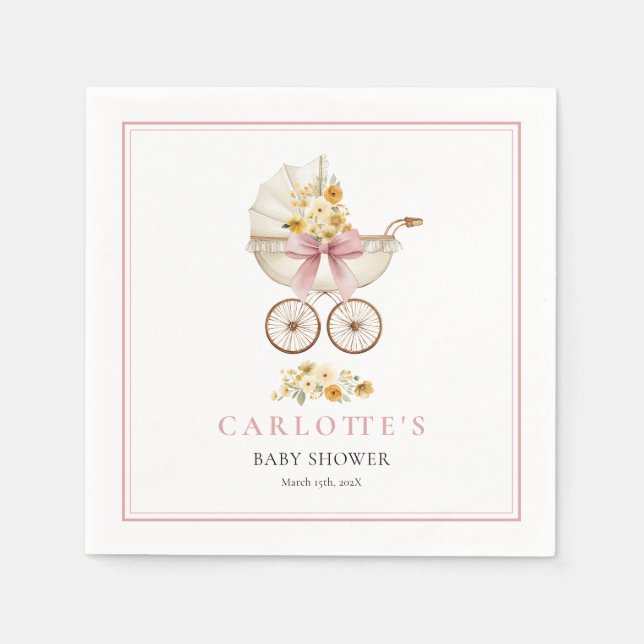 Pink Carriage Welcome Baby Shower Napkin (Front)