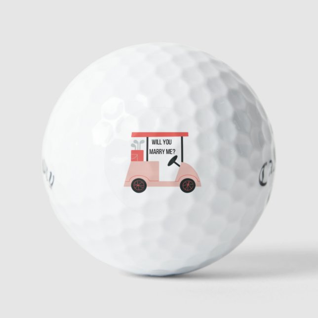 Pink Cart Marry Me Golf Balls (Front)