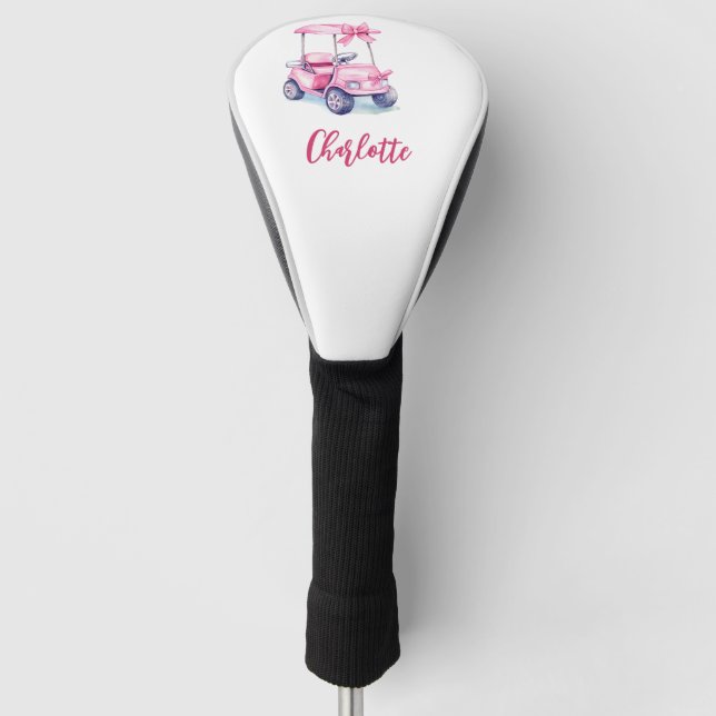 Pink cart monogram script golf head cover (Front)
