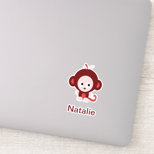 Pink Cartoon Baby Monkey with customizable text (Detail)