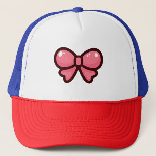 Pink Cartoon Bow Illustration – Cute Decorative Trucker Hat
