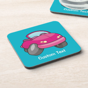 Pink Cartoon Car Beverage Coaster
