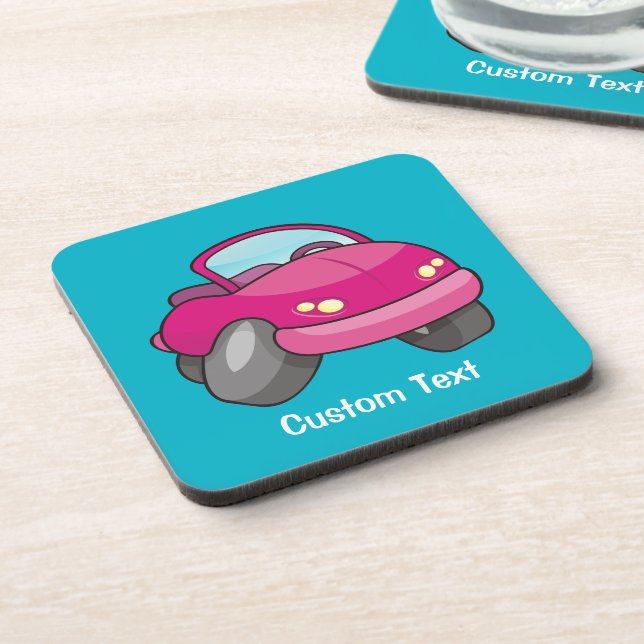 Pink Cartoon Car Beverage Coaster (Left Side)