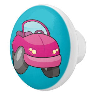 Pink Cartoon Car Ceramic Knob