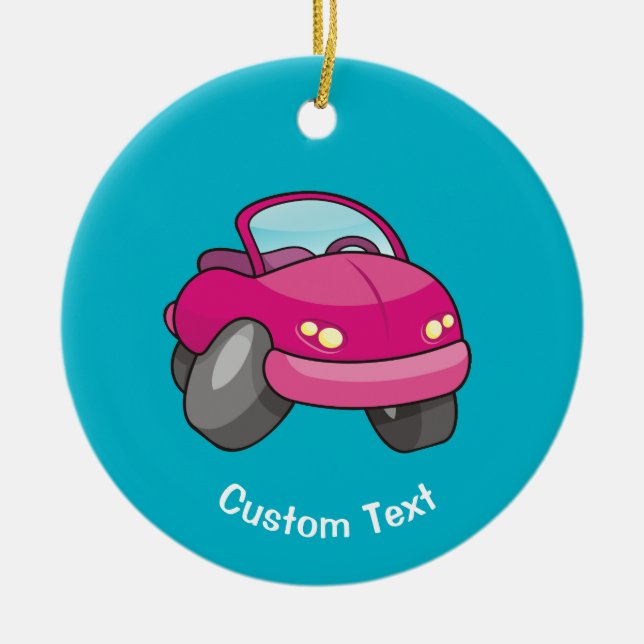 Pink Cartoon Car Ceramic Ornament (Front)