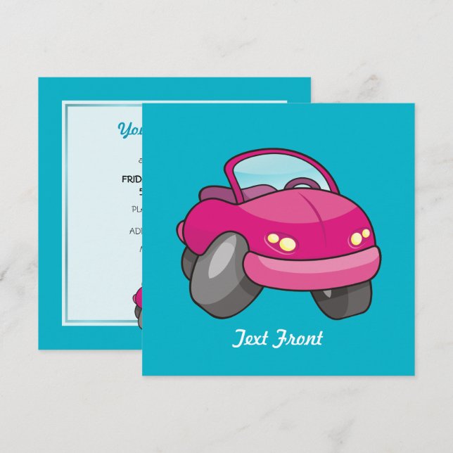 Pink Cartoon Car Invitation (Front/Back)