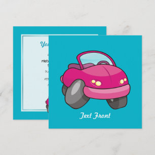 Pink Cartoon Car Invitation