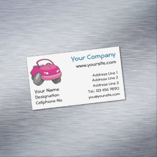 Pink Cartoon Car Magnetic Business Card