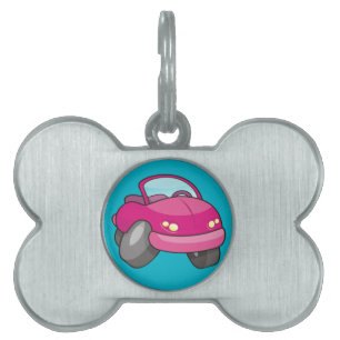 Pink Cartoon Car Pet Tag