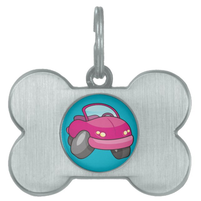 Pink Cartoon Car Pet Tag (Front)