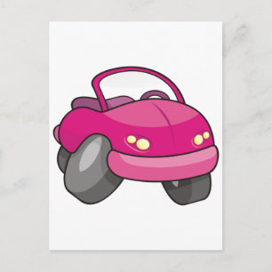 Pink Cartoon Car Postcard