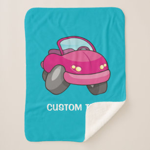 Pink Cartoon Car Sherpa Blanket