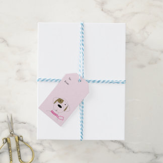Pink Cartoon Dog with Collar Gift Tags