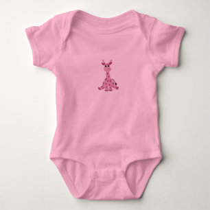 Pink Cartoon Giraffe Baby Bodysuit