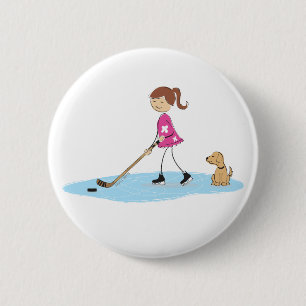 Pink Cartoon Hockey Girl 2 Inch Round Button
