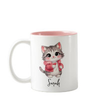 Pink Cartoon Kitty Cat Personalized Coffee Mug