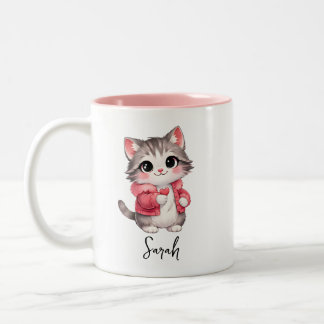 Pink Cartoon Kitty Cat Personalized Coffee Mug