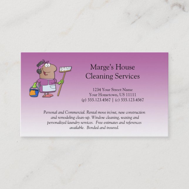 Pink Cartoon Maid House Cleaning Customer Loyalty Card (Front)