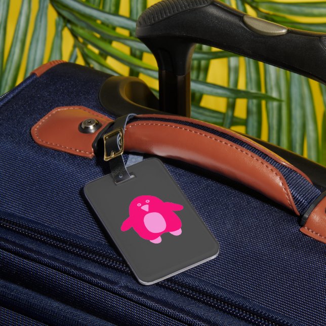 Pink Cartoon Penguin  Luggage Tag (Front Insitu 1)