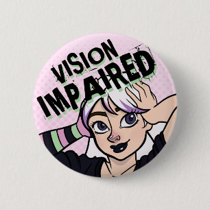 Pink Cartoon Punk Girl Vision Impaired 2 Inch Round Button