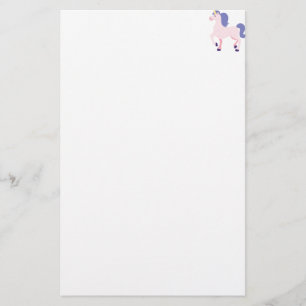 Pink Cartoon Unicorn with Purple Mane and Tail Stationery