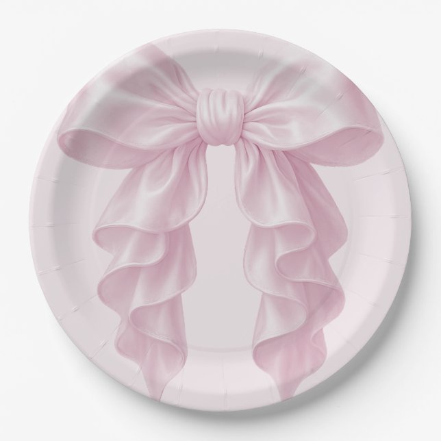 Pink Cascade Ruffle Bow Classy Posh Paper Plate (Front)