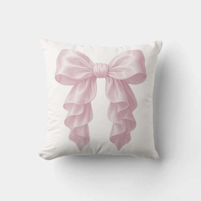 Pink Cascade Ruffle Bow Elegant Posh Girly Throw Pillow (Front)