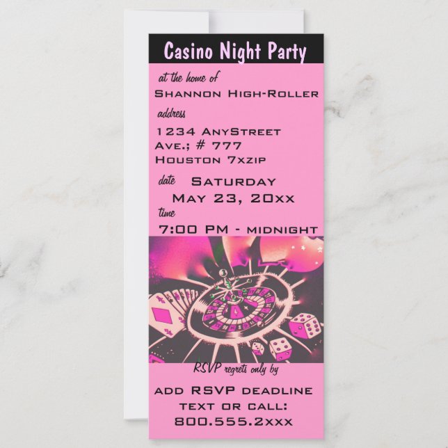 Pink Casino Night Theme Party Invite (Front)